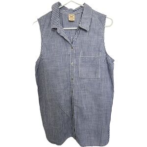 Faded Glory Blue & White Striped Sleeveless Button Down Shirt Size L (12-14)